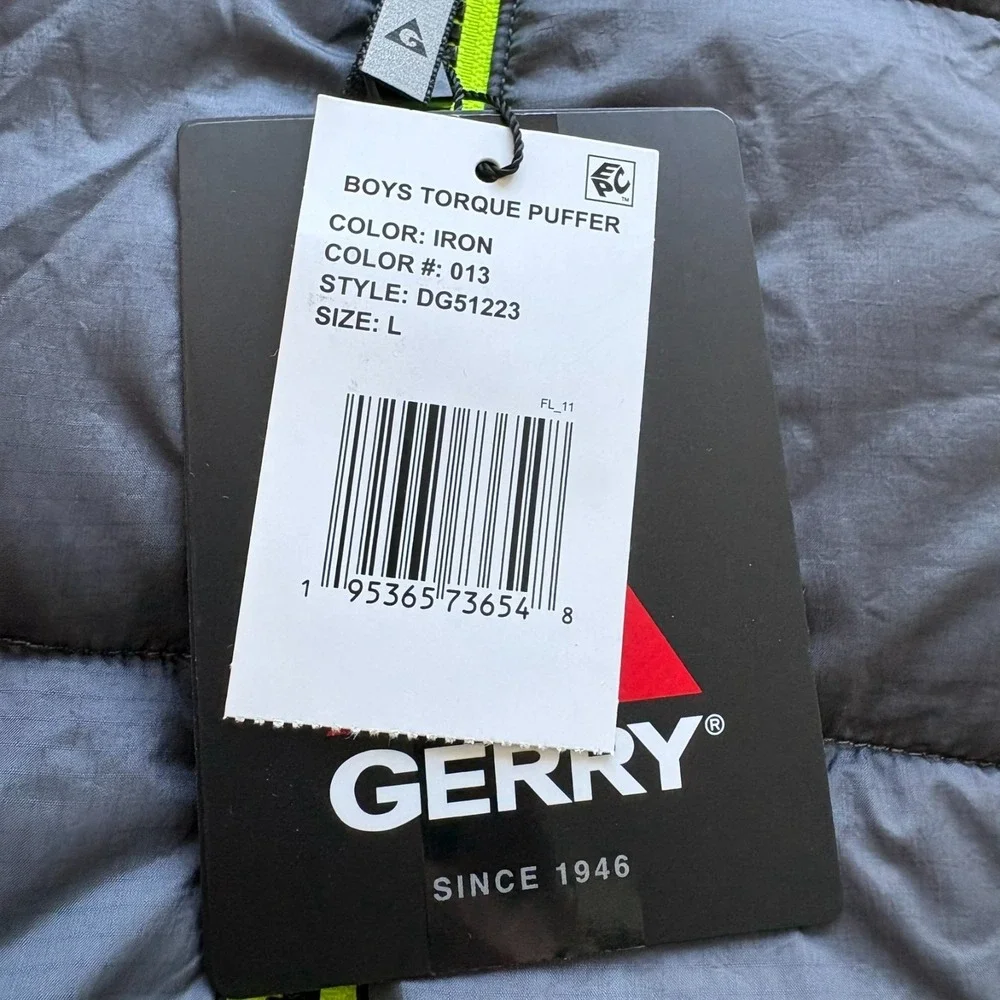 Gerry Kids Iron Gray Winter‎ Warm Full Zip Torque Puffer Insulated Jacket Size L